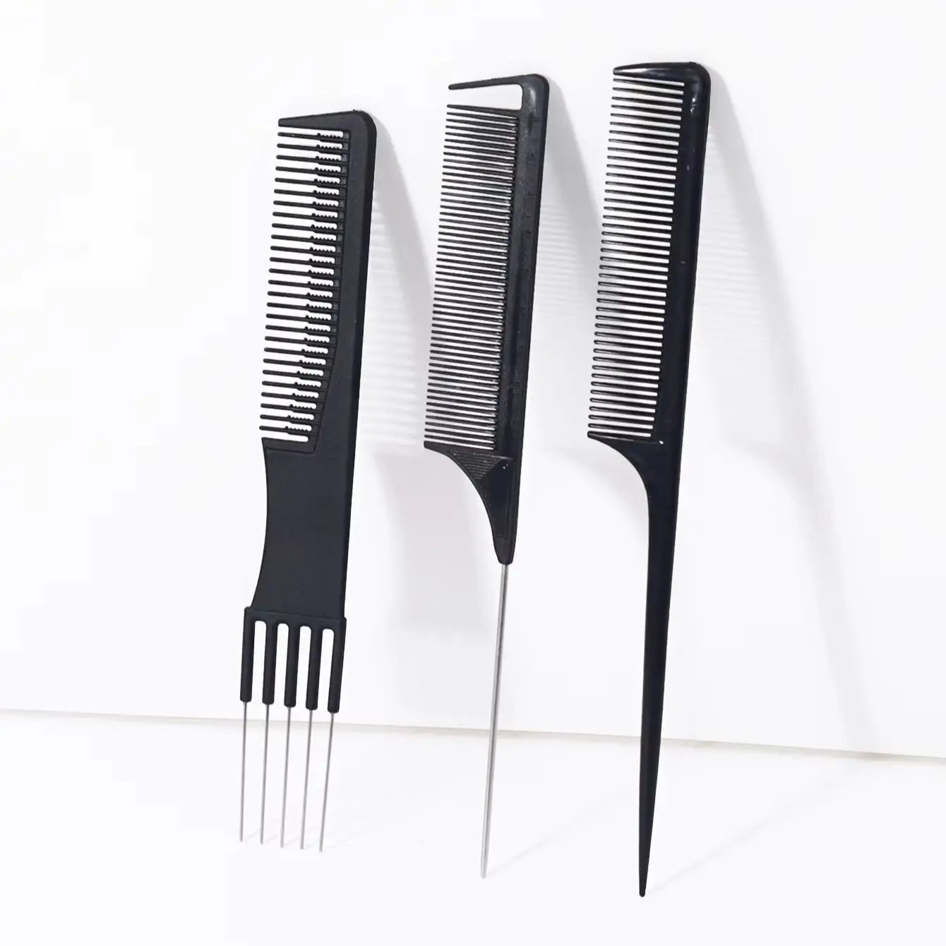 3pcs professional hair comb, 2pcs pointed tail pick dye combs, 1pc five tooth steel needle comb, special for real hair wigs