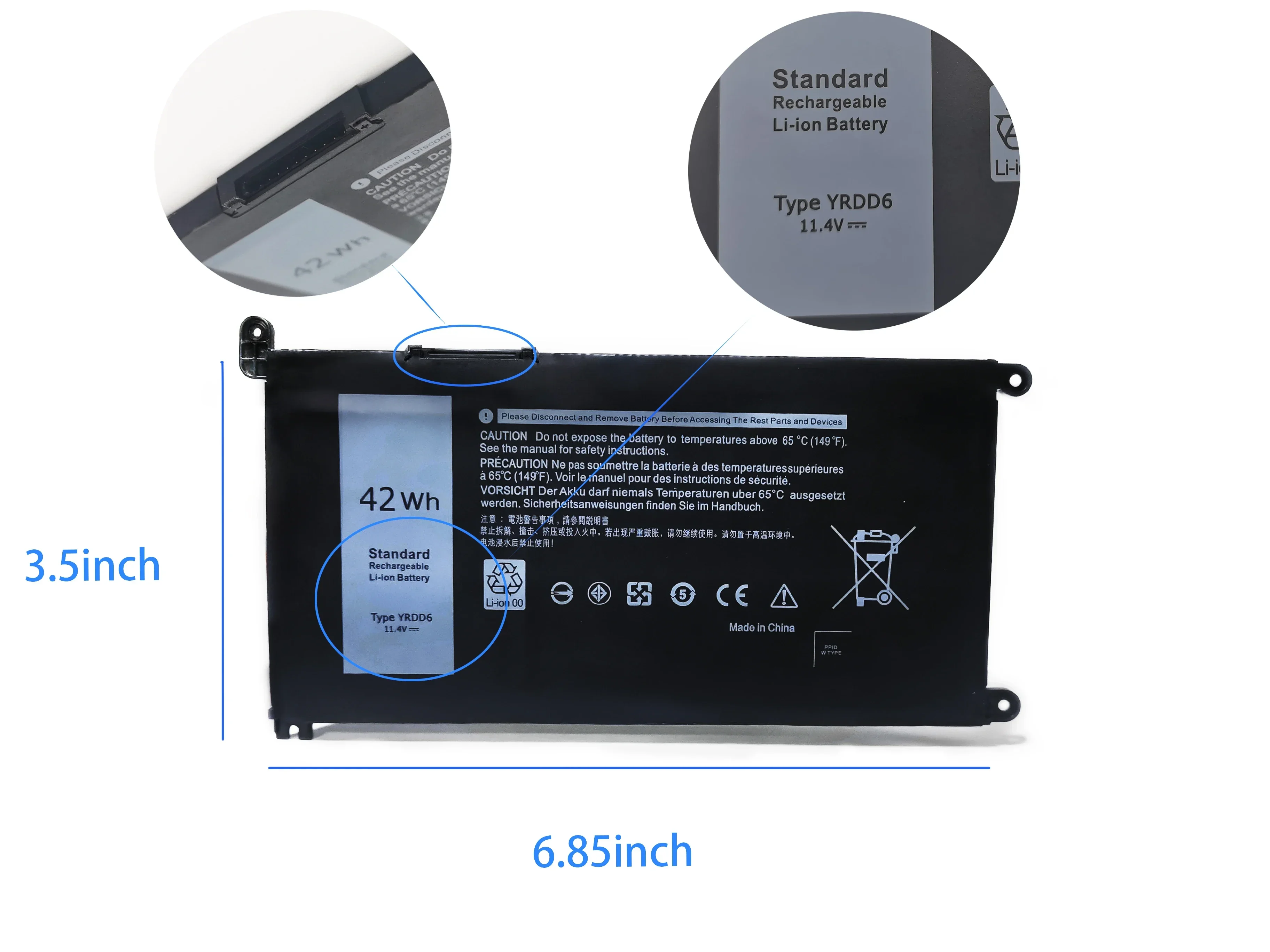 YXKC YRDD6 laptop battery lithium ion batterie 11.4V 42Wh For Dell inspiron5480 5482 5485 5584 5488 B07DFK12MV FW8KR RRJDX 9W9MX