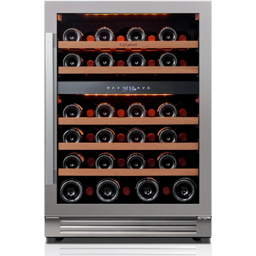 24 Inch Wine Cooler Refrigerator,40-65°F Dual Zone Refrigerator Glass Door,3 LED Built-in,Under Counter or Freestanding