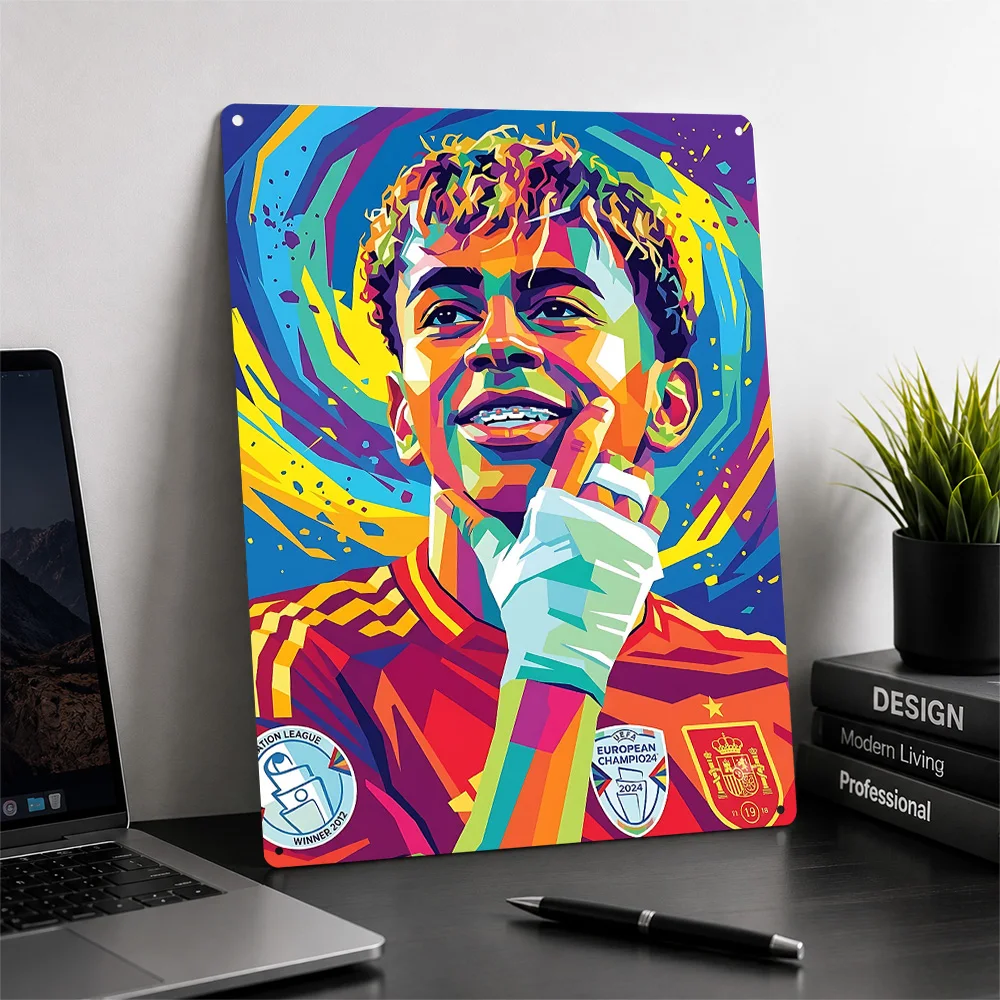 Lamine Yamal Pop Art Portrait Metal Poster Perfect Gift for Fans Lovers Personalized Wall Art Metal Sign for Decor Luxury Home