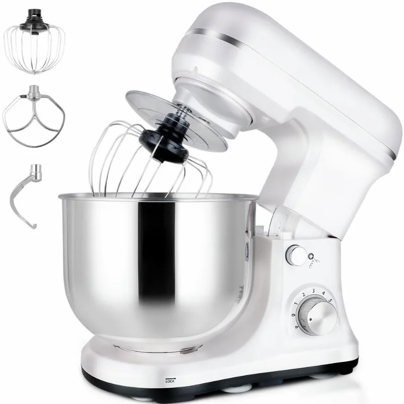 

Stand Mixer 5-QT, 6+P Speed Tilt-Head Food Mixer 300W Dough Mixer with Stainless Steel Bowl,Dough Hook,Flat Beater&Whisk Electri