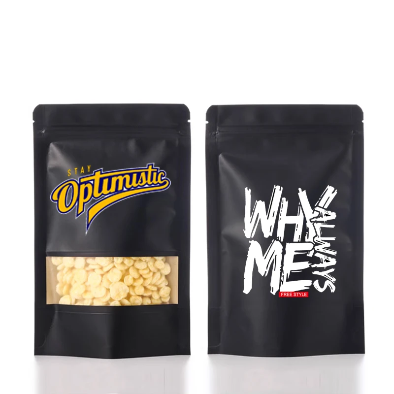 Black kraft Paper Window Standing Zipper Bag Custom Print For Pet Snacks, Candies, Nuts, Seasonings, Gift Packaging Bags