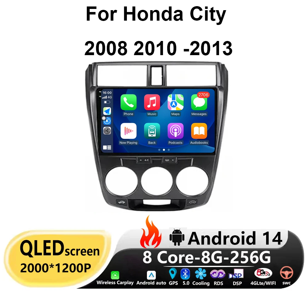 

10‘’ Android 14 For Honda City 2008 2010 -2013 Carplay Auto Multimedia Video Player Navigation Stereo Car Radio GPS WIFI 4G DSP