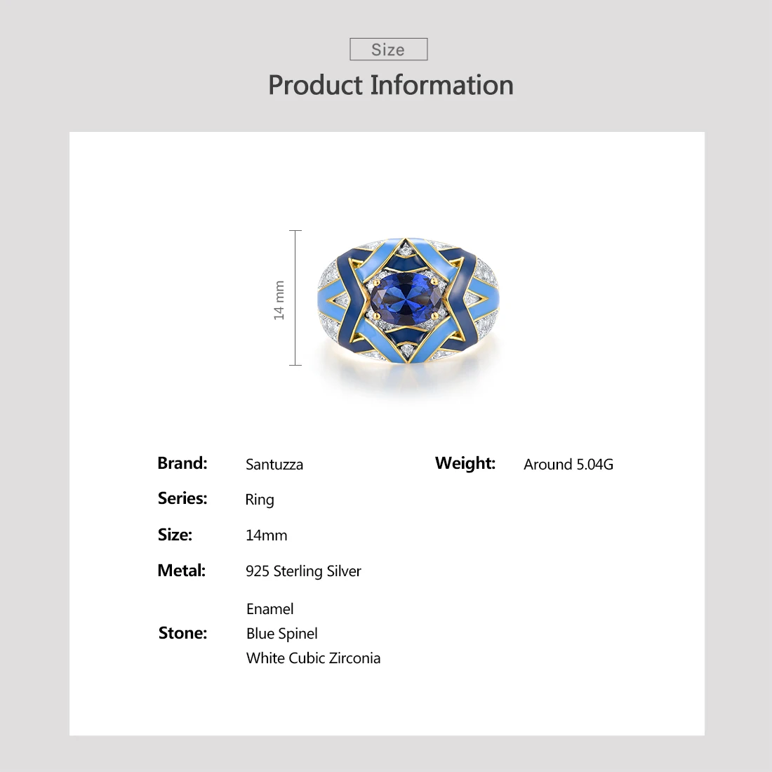 SANTUZZA Pure 925 Sterling Silver Rings For Women Sparkling Blue Spinel Grand Enamel Unique Party Wedding Gifts Fine Jewelry