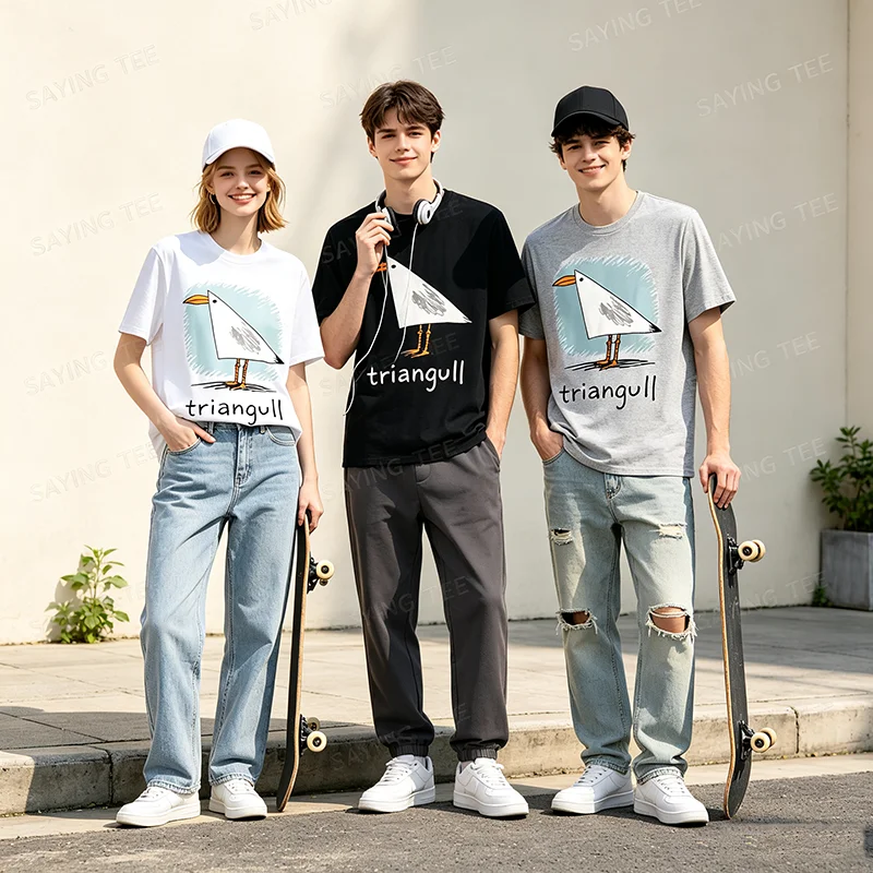 Triangull Dreieck Möwe Vogel Wortspiel Lustiges Strand-T-Shirt Y2k Vogelkunst Grafik-Bekleidung Weiche Baumwolle Kurzarm-T-Shirts Neuheit – Detail 6