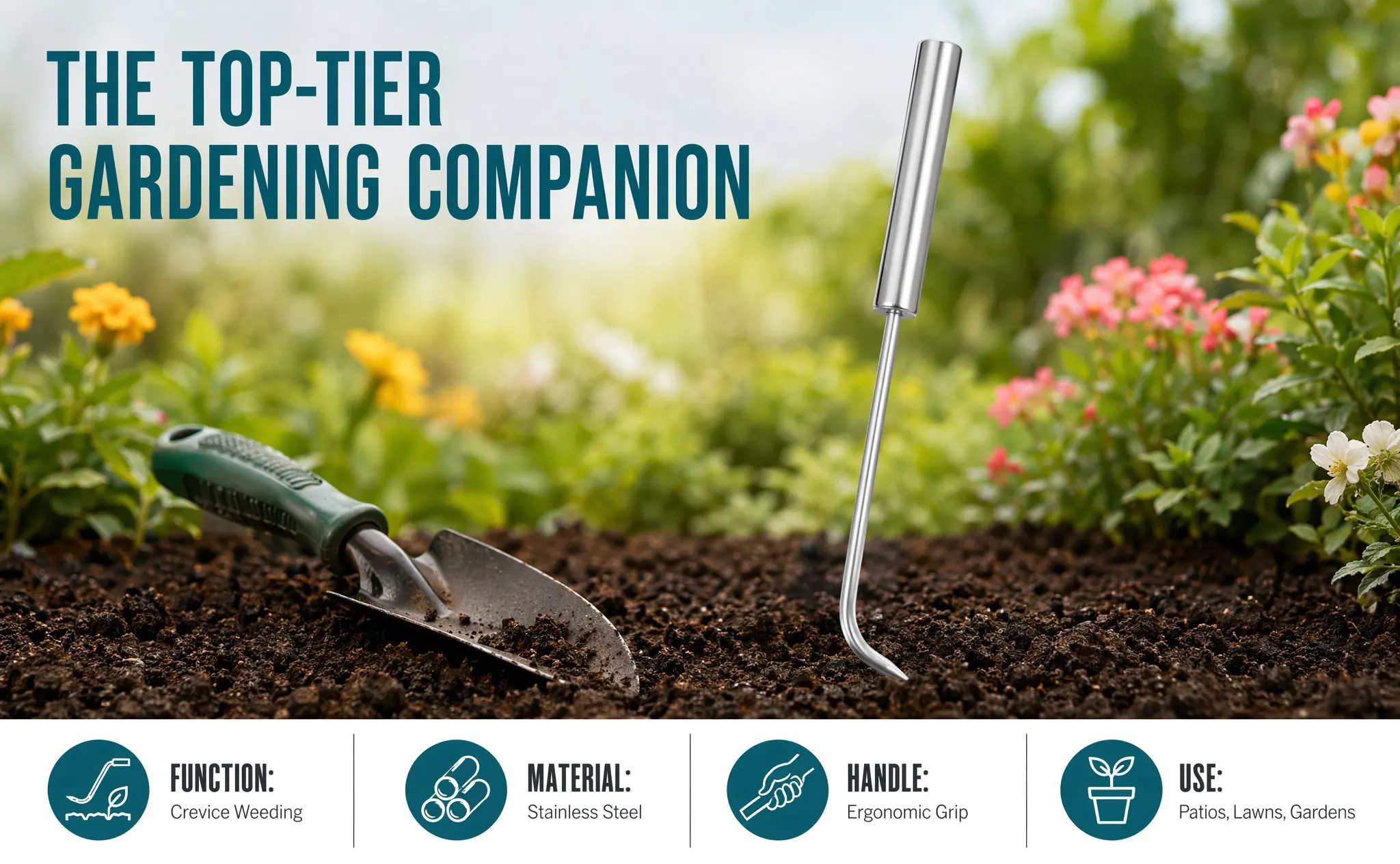 Stainless Steel Crack Weeder L Shape Garden Hand Tool Manual Weeding Soil Aerator Lawn Patio Weed Removal Crack Weeder