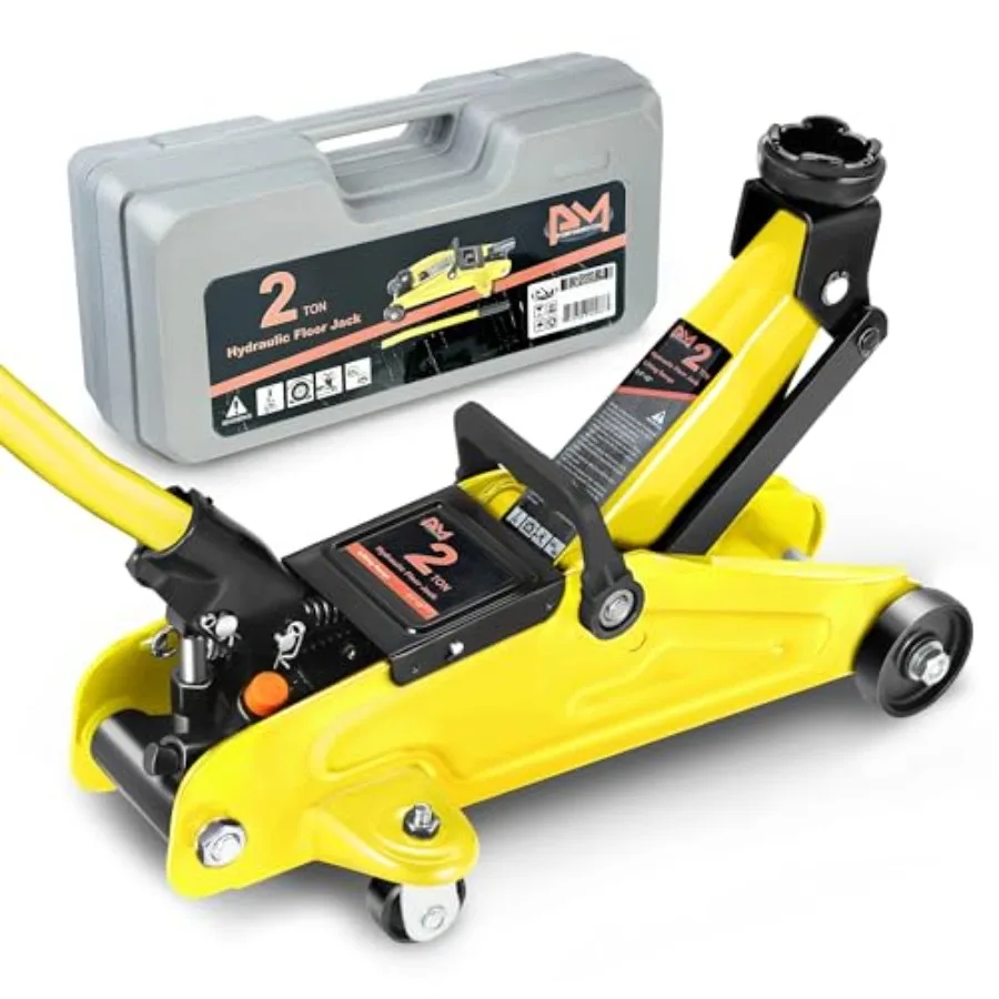 

Low Profile Hydraulic Trolley Service/Floor Jack 2 Ton 4000 lbs Ccity Lifting Range 5.1"-13" Yellow PM-TOL-FJ20-YL