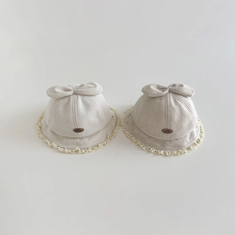 

Autumn Winter Baby Fisherman Hats Lovely Bow Accessories Princess Kids Girls Sun Hat Lace Children Bucket Caps