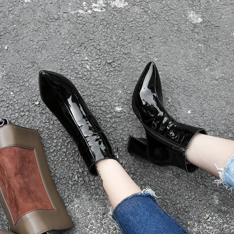 Nowy styl damski moda zimowa Chelsea Boots 2019 nowy Dropshipp buty na niskim obcasie zamek z okrągłymi palcami kwadratowe buty z cekinami