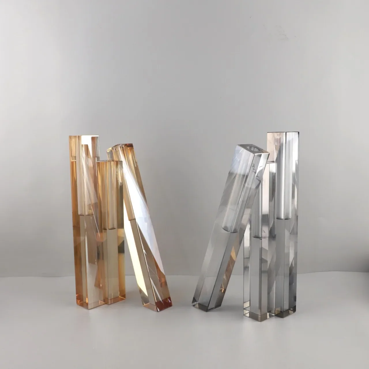 Florero de cristal largo geométrico creativo nórdico de tres agujeros adornos decorativos sala de estar dormitorio entrada hotel accesorios para el hogar