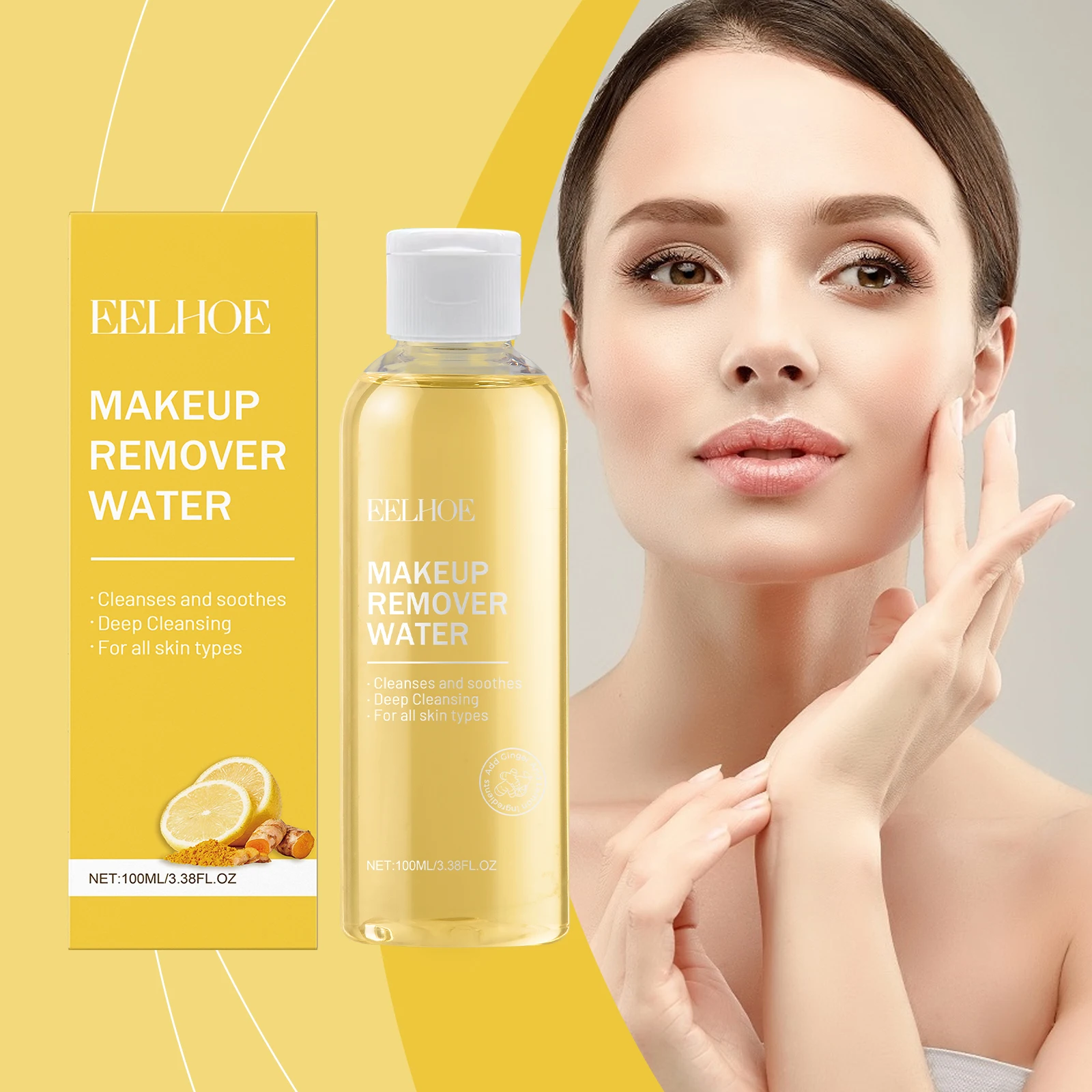 EELHOE Ginger Lemon Makeup Remover Gentle Cleansing Face Makeup Skin Refreshing and Non-tight Makeup Remover Moisture Skin