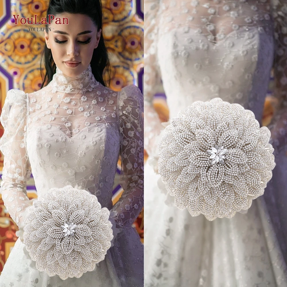 YouLaPan Kristall Blumenstrauß Hochzeit Blumen Dekoration Eleganter Brautstrauß Strass Luxus Kristallstrauß HF01 – Detail 2