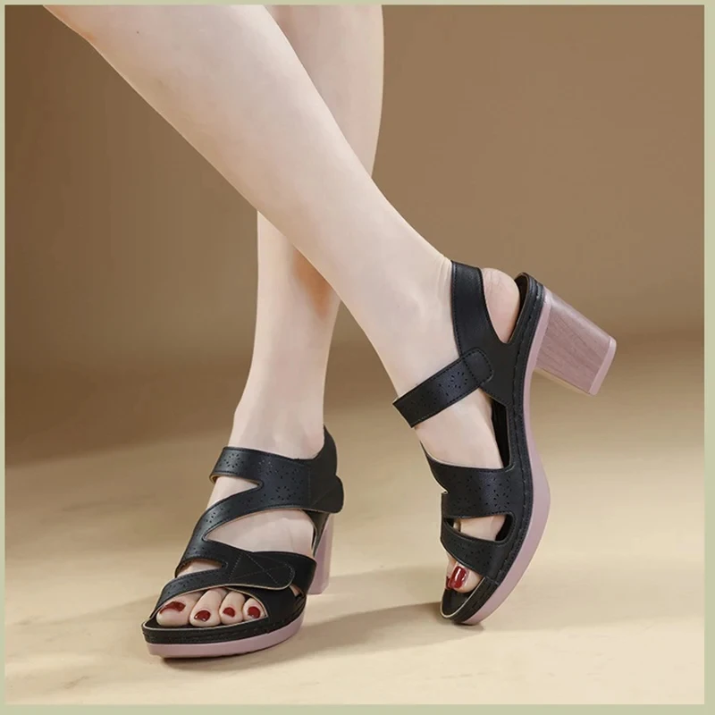 Summer Women 2.5cm Platform 7.5cm Wedges High Heels Sandals Lady Concise Fashion Classic Sandles Casual Soft Leather Shoes