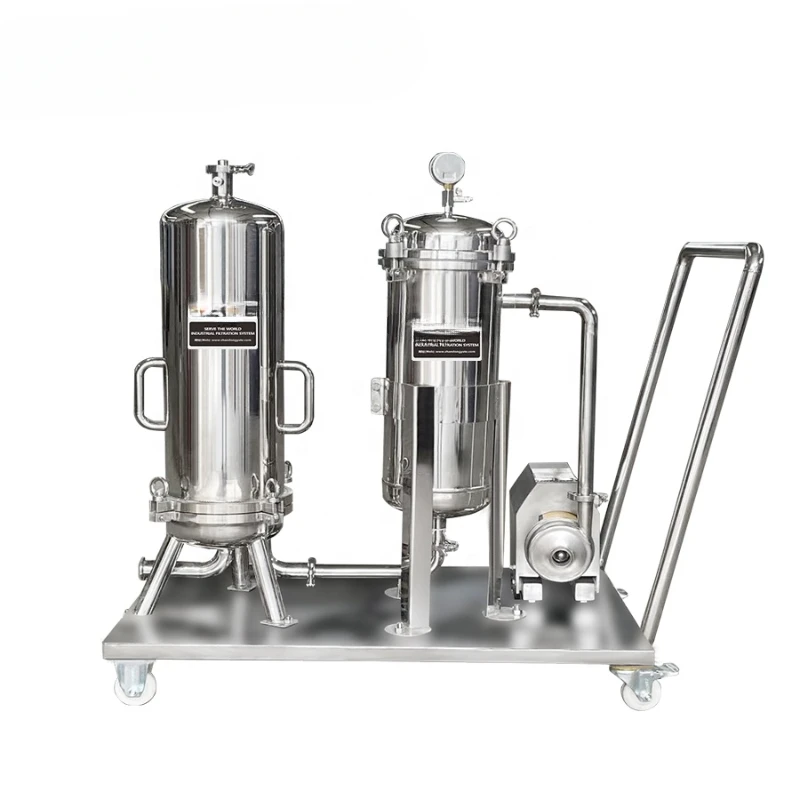 China supplier stainless steel 304 movable bag filter housing with pump for wine/beer filter