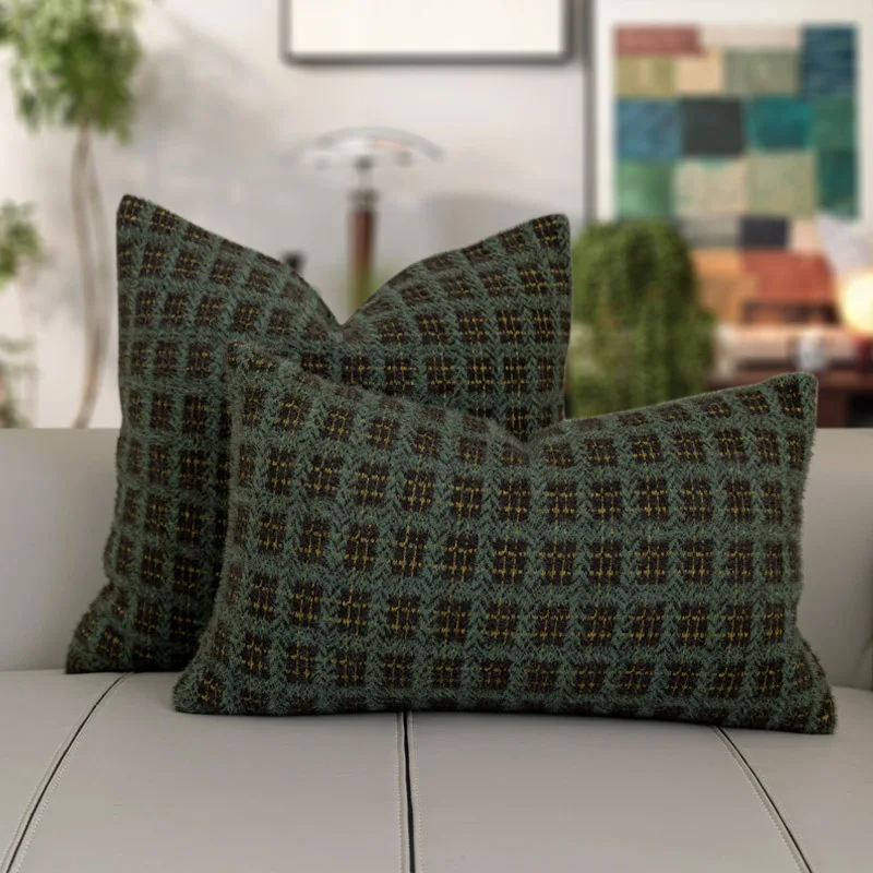 Luxury Cushion Cover 45x45cm Moss Green Checkered Square Pillow Case For Home Hotel Bed Living Room Sofa