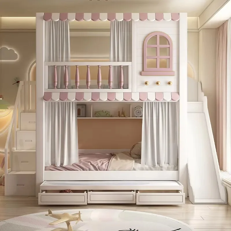 All Solid Wood High Low Bunk Bed, Bold Thickened, Siblings Separate Access Without Interference For Small Bedroom Home Furniture