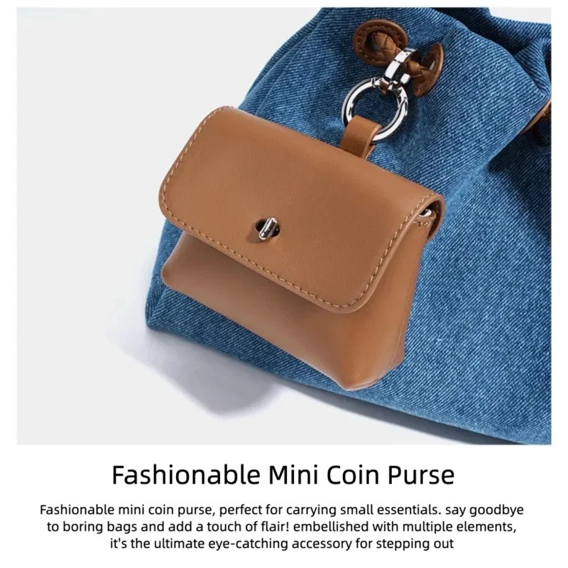 Genuine Leather Women's Bag, Denim Series Handbag, Niche Design Tote Bag, High-End Fashion Shoulder Bag, Simple and Versatile Casual Bag