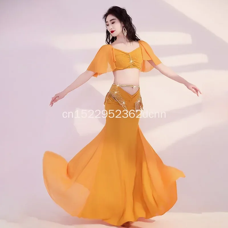 Costume de danse du ventre personnalisé, ensemble de danse du ventre, robe longue d'entraînement à pampilles, robe de spectacle de danse pour femmes, vêtements de danse du ventre