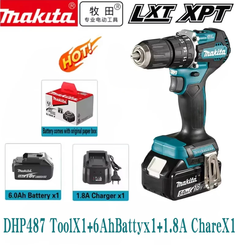 ? NIEUWE Originele Makita DHP487 Accuschroevendraaier boormachine Borstelloze Elektrische Slagschroevendraaier 18V Oplaadbare Power To
