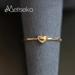 Metiseko Real 925 Sterling Silver Plated 14K Gold Love Ring Simple Versatile Cute Engagement Rings for Women Party Wedding Gift