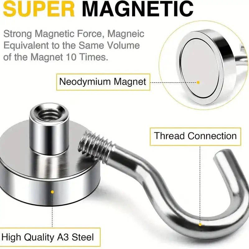 6 strong magnetic hooks, 25 pound strong neodymium iron boron magnetic hooks, suitable for refrigerators, homes, kitchens, indus