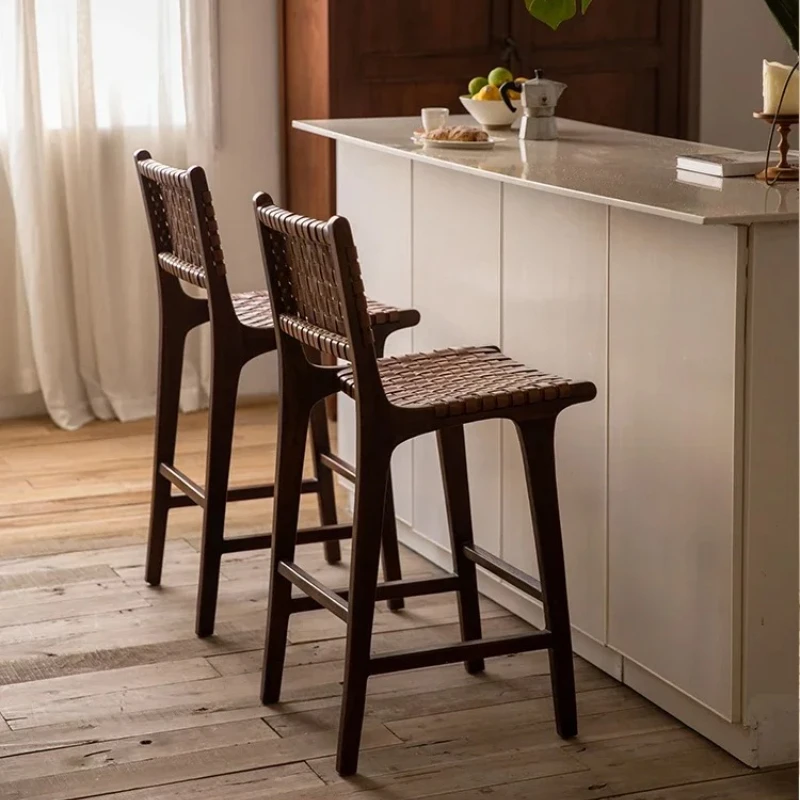 Cadeiras de bar com design de madeira, rattan, praia, sol, bambu, vintage, altas, ilha, pequena cozinha, sillas nórdicas, móveis para casa
