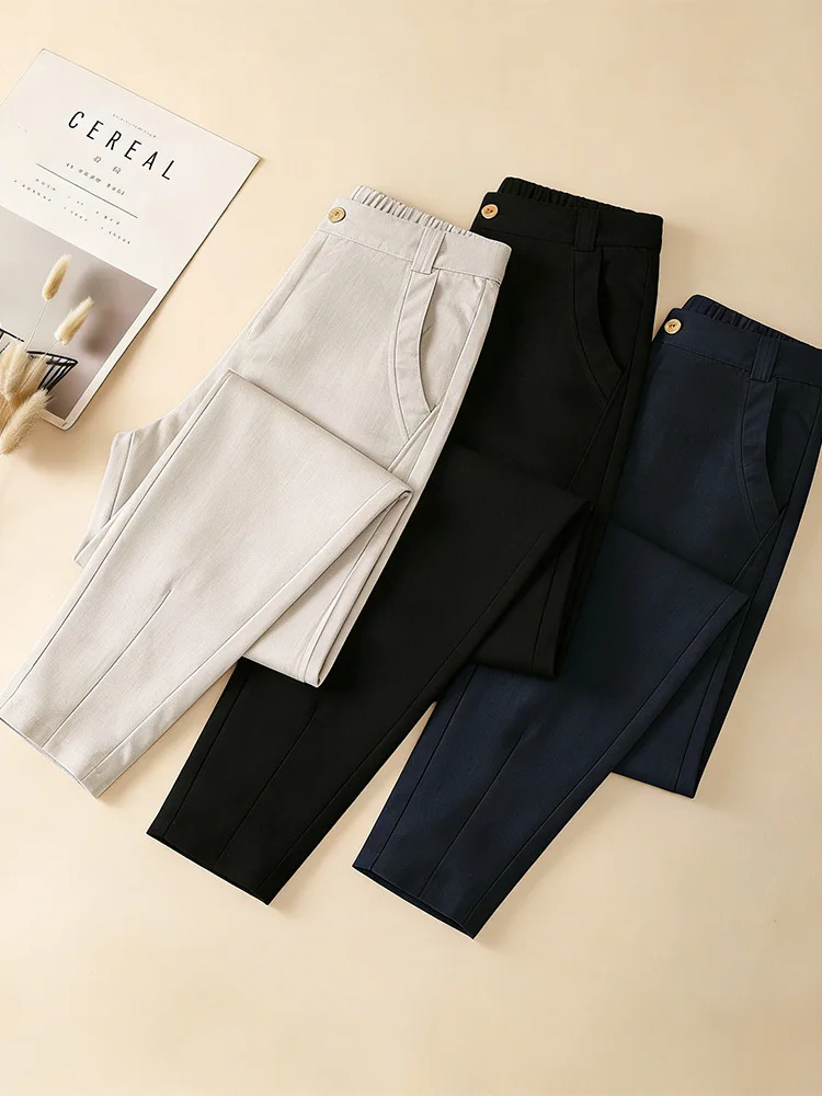 

Summer New plus Size Women's Harem Pants Nine Points Slimming Casual Loose Fit High Waist Cotton Linen Trousers