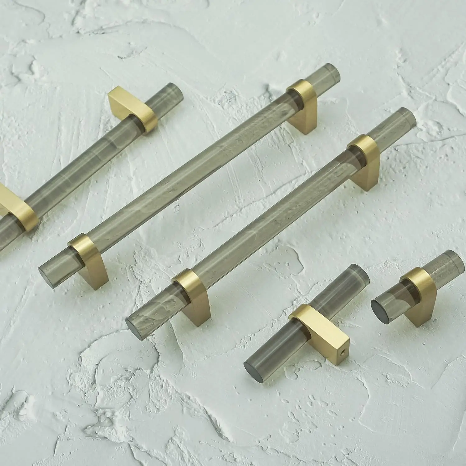 Grey Transparent Acrylic Cabinet Handles Modern Simple T Bar Cupboard Door Knobs With Brass Wardrobe Pulls Furniture Hardware