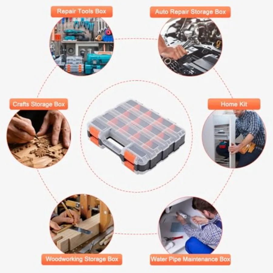 Kleinteiliger Organizer mit 34 Fächern, doppelseitiges Design zur effizienten Aufbewahrung von Hardware, Schrauben, Bolzen, Nägeln, Muttern, Perlen a