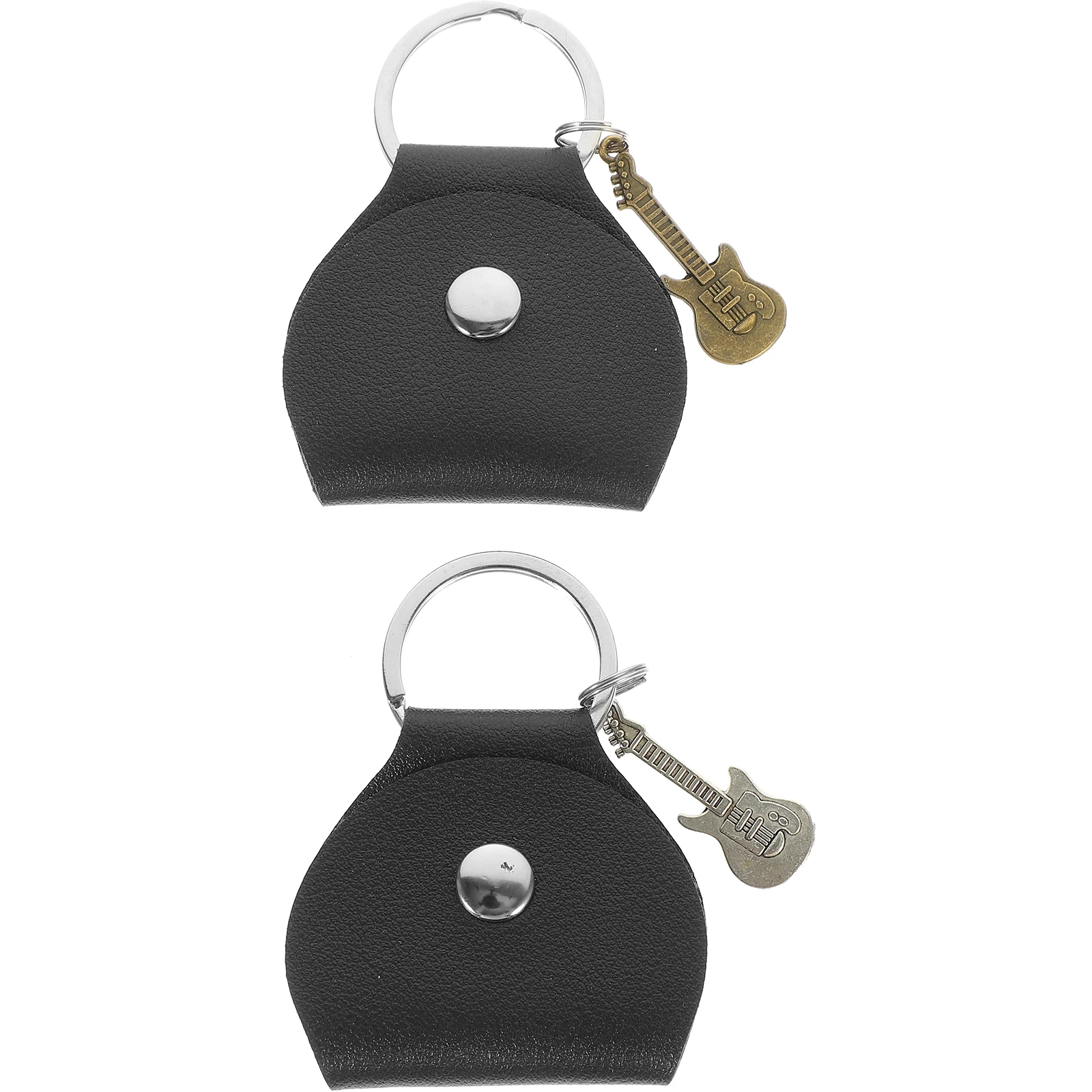 2Pcs Guitar Pick Holder in PU with Keychain Metal Frame Strong Rust Resistant Picks Storage Solution Guitar Pick Holder