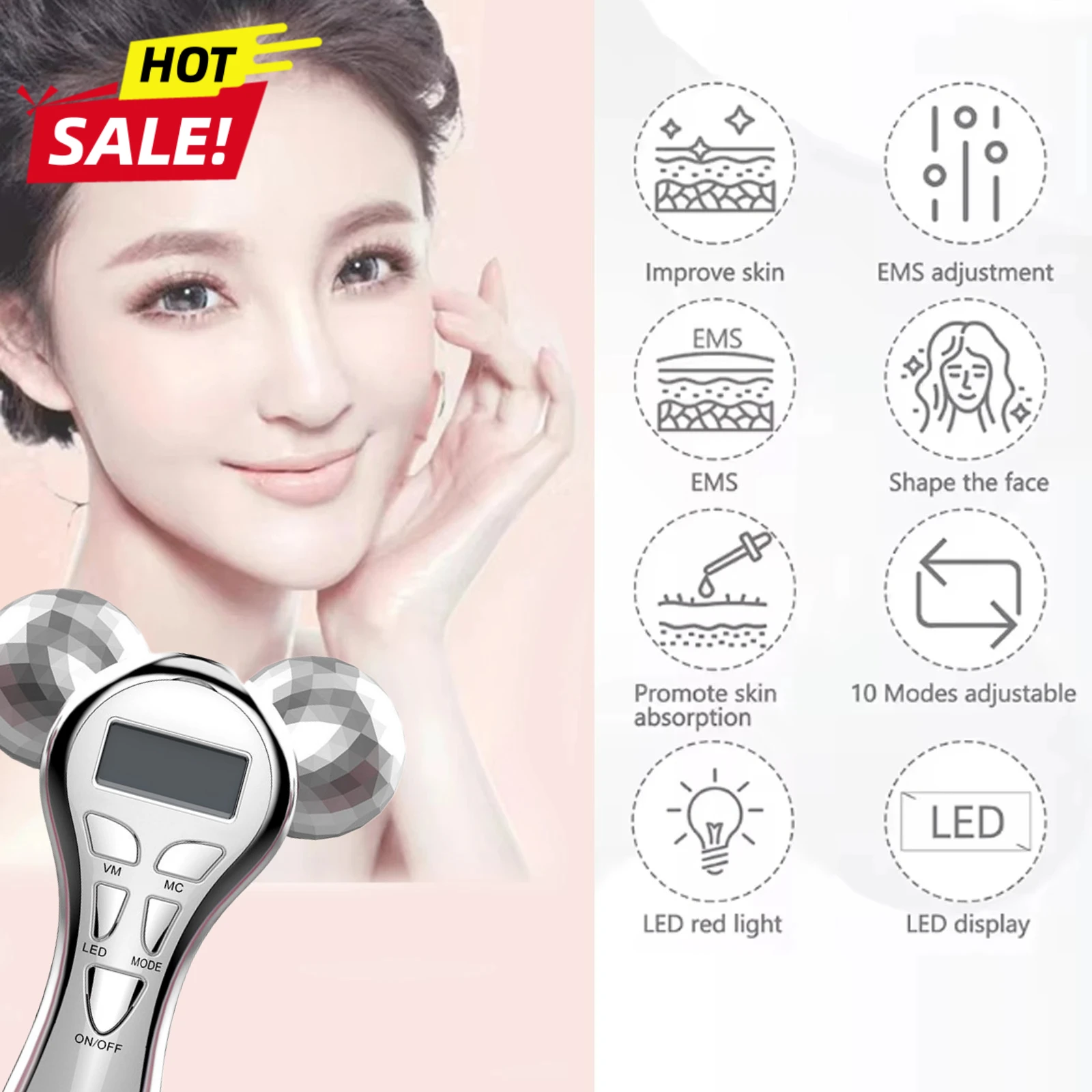 4D EMS Viso Massaggiatore Rullo Microcorrente Vibrazione Viso V Lifting Dispositivi di Massaggio Strumento di Cura Della Pelle di Bellezza Per Il Collo Occhi Corpo