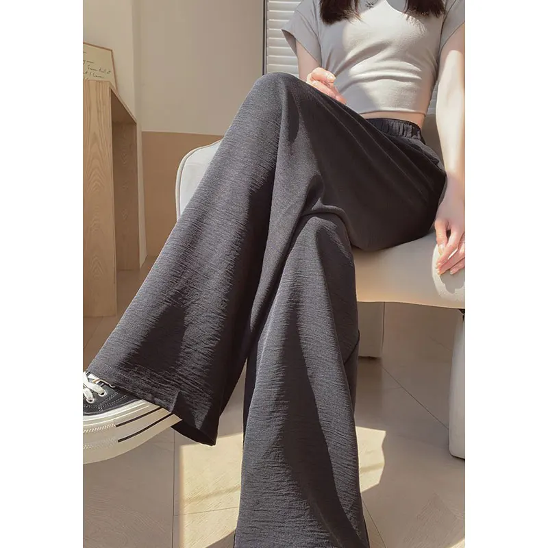 Women\'s Summer Thin Fashion Simplicity Solid Color High Waist Wide Leg Pants Women Clothes All-match Casual Loose Trousers