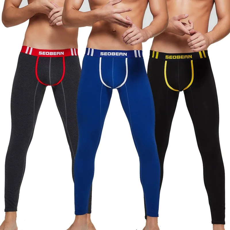 Men‘s Thermal Long Johns U‑Pouch Design Elastic Brand Waistband Slim Fit Soft Stretchy Male Base Layer Thermal Underwear Pants
