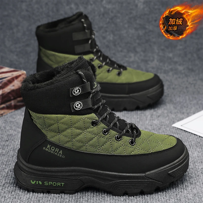 Outdoor Casual Warm Snow Boots for Men Winter Comfortable Plus Velvet Cotton Shoes Fashion Non-slip Wear-resistant Tooling Boots