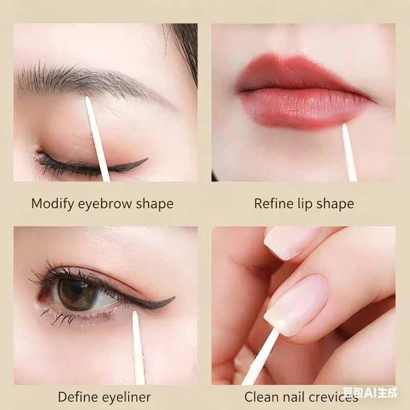 100/300/500Pcs  Grafted Eyelash Tip Cotton Swab  Pointed Tip Wooden Textured Embroidery  Fine Tip Makeup Cleaning Cotton Swab