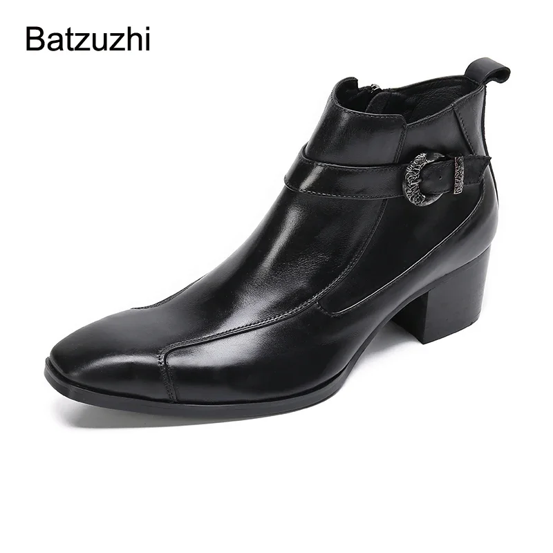 Batzuzhi High Heels Ankle Black Genuine Leather Boots for Men Pointed Toe Business  Men's Boots Botas Hombre, Sizes 38-47!