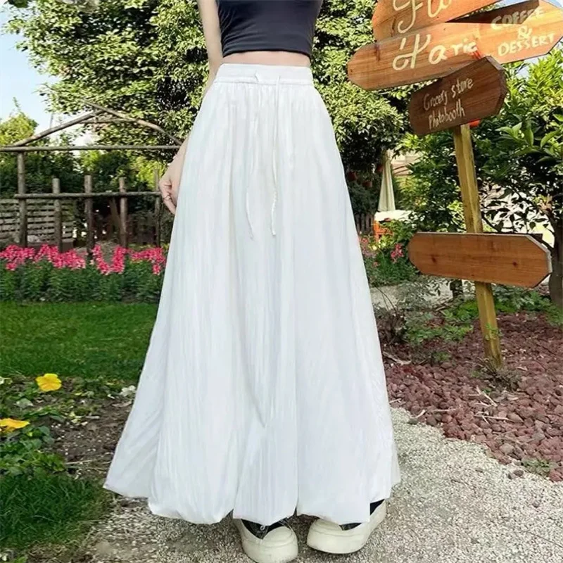 

Spring Summer Lady Solid Color Flower Bud Skirt Korean Women Leisure High Waist Maxi Skirt 2025 Female Fashion Loose Long Skirts
