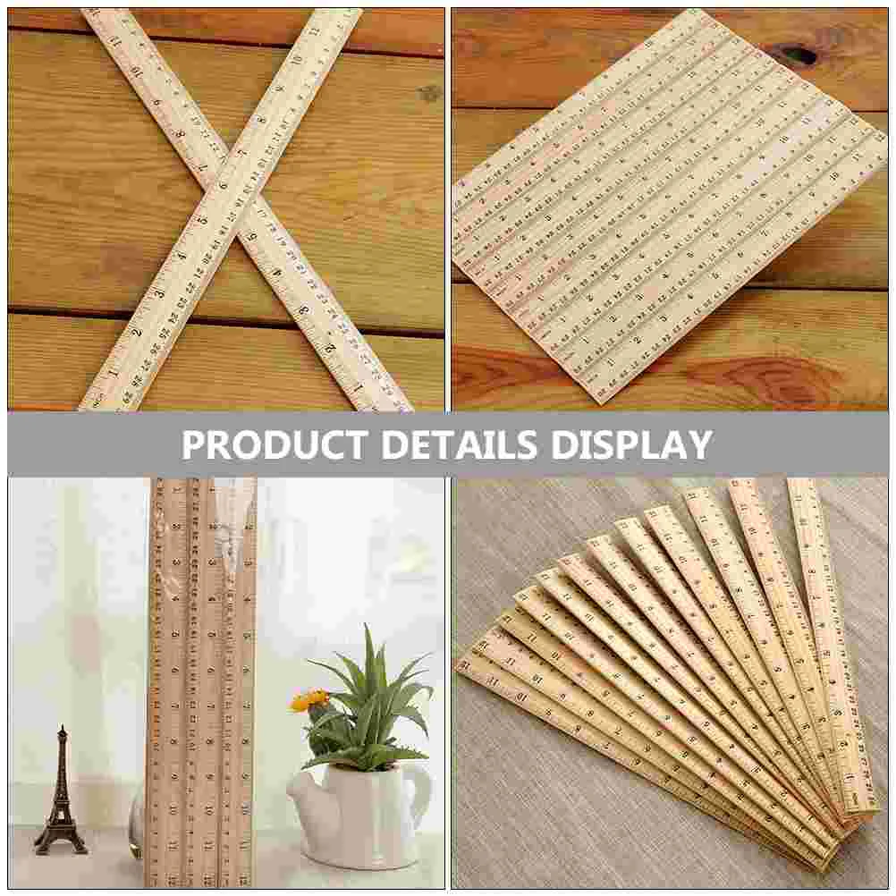 20 Pcs Wooden Ruler Straight Rulers Drawing Measuring Measure Supplies Office Bulk for Aesthetic Woodworking Student