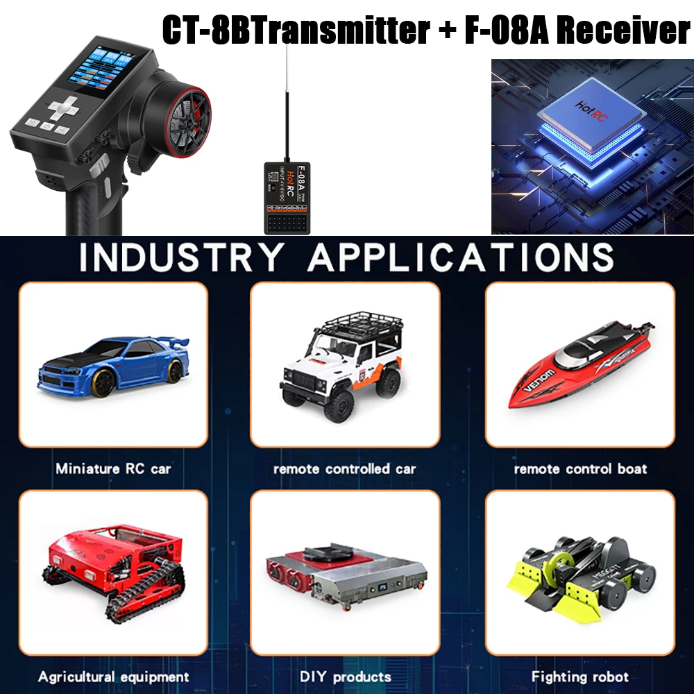 

NEW HotRC CT-8B 8CH Radio Transmitter 300M 2.4GHz Digital Transmitter with F08A Receiver Remote Controller For RC Car Boat Robot