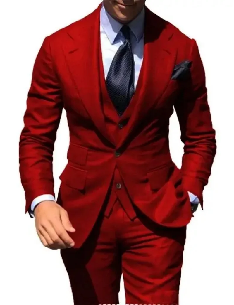 

Slim Fit Men Groom Tuxedos Formal Business Male Blazer Set Notch Lapel One Button Party Wedding Men Clothing (Jacket+Vest+Pants)