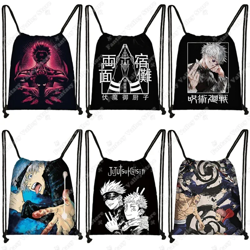 Anime Jujutsu Kaisen Backpacks Gojo Satoru Yuji Itadori Drawstring Bag Harajuku Large Capacity Storage Bags Outdoor Shoulder Bag