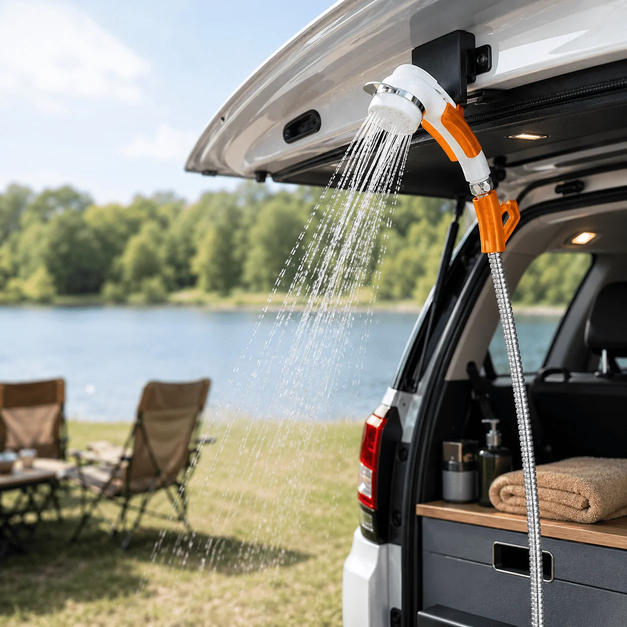 Aufklappbare Duschhalterung für Heckklappe, RV Camper Van Außendusche-Clip, Robuste Schnalle Einfache Installation für Offroad-Camping und Roadtrips – Detail 2