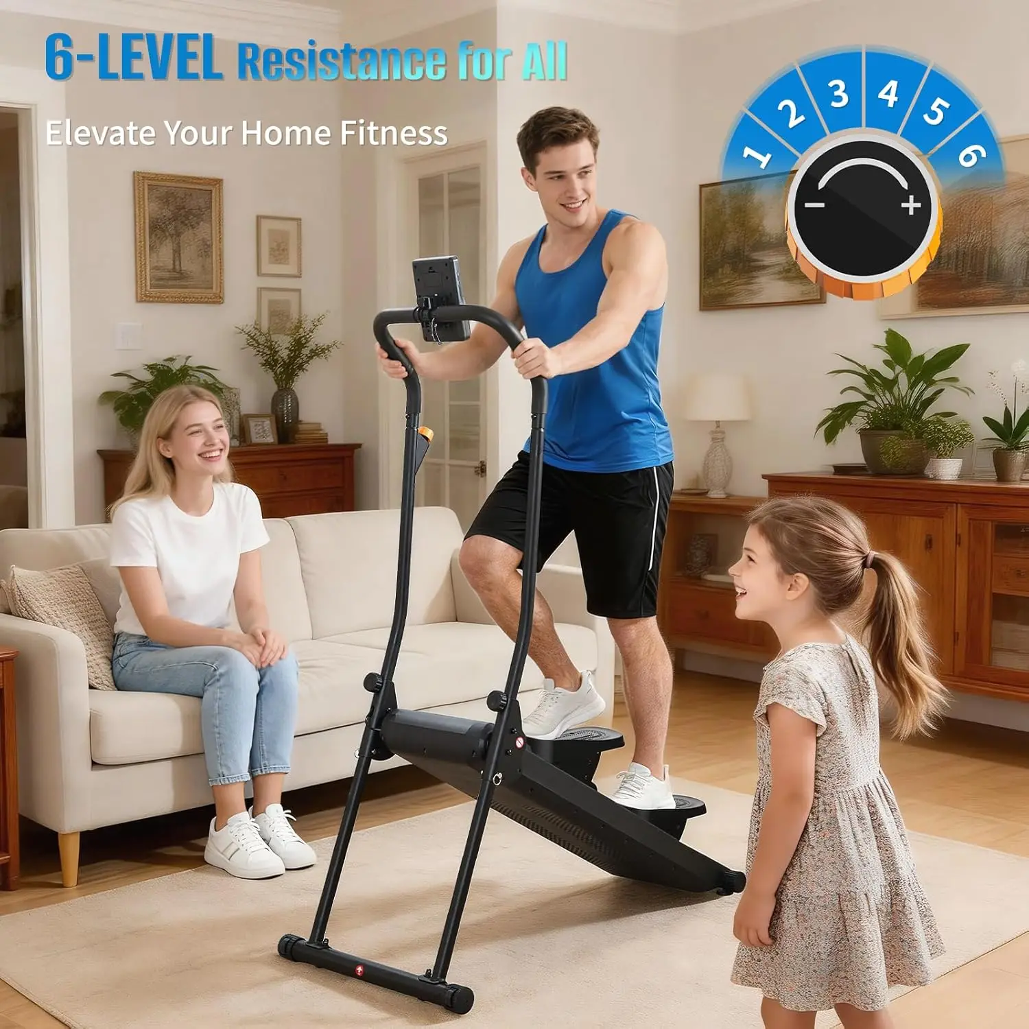 Home Workout - Metal Stair Stepper in Red - Upgrade 6 - Level Resistance, Adjustable Handlebar, Folding Design