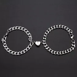 Bracelets For Women Men Fashion Couple Cuff Jewelry Vintage Silver Color Chains Heart Magnet Bracelets Korea 2022 Trendy Pulsera