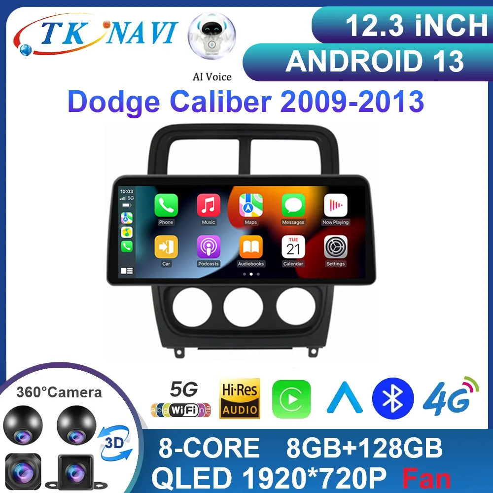 12.3 Inch Android 13 For Dodge Caliber 2009-2013 Car Radio video split Multimedia Navigation Carplay QLED DSP 5G WIFI 8+256G