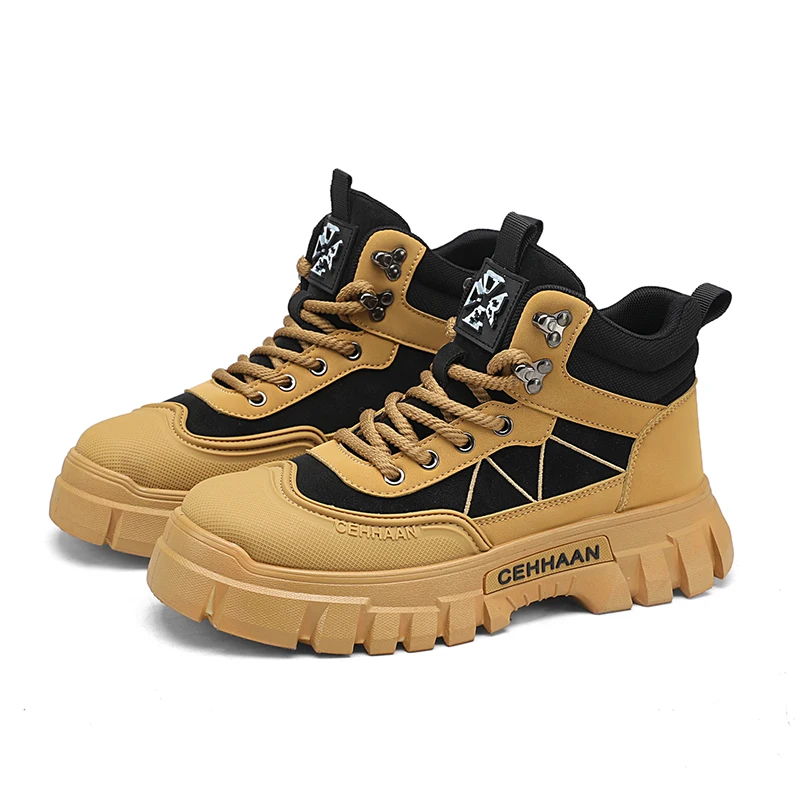 

Autumn Winter Yellow Men's Motorcycle Shoes Platform Working Shoes For Men Outdoor Boots Durable Ankle Boots Man botas masculino