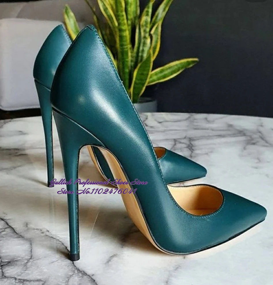 ALMUDENA Dark Green Pink Matte Leather 12cm 10cm 8cm Thin High Heel Shoes Shallow Cut Pointed Toe Wedding Pumps Slip-on Footwear