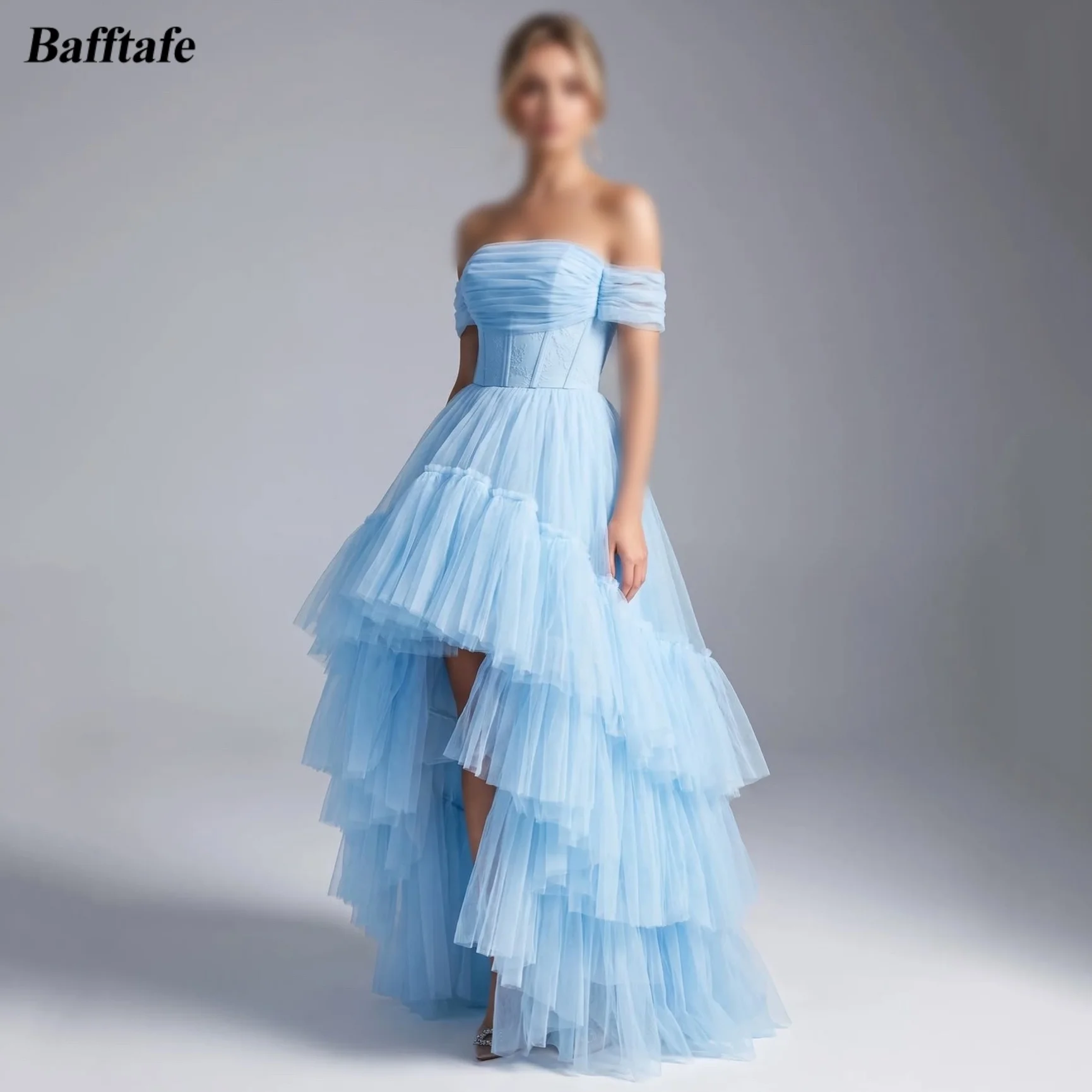 Bafftafe A Line High Low Short Prom Dresses Customized Pleats Layers Tuule Homecoming Dress Women's Formal Party Dance Gowns