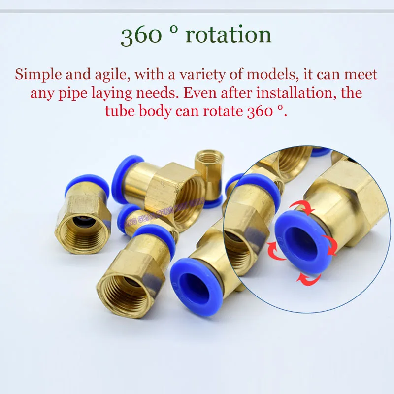2 Pc Brass Pneumatic Components Quick Connector Copper Internal Thread Straight Air Pipe Quick Plug PCF6-01/8-02/10-03/12-04