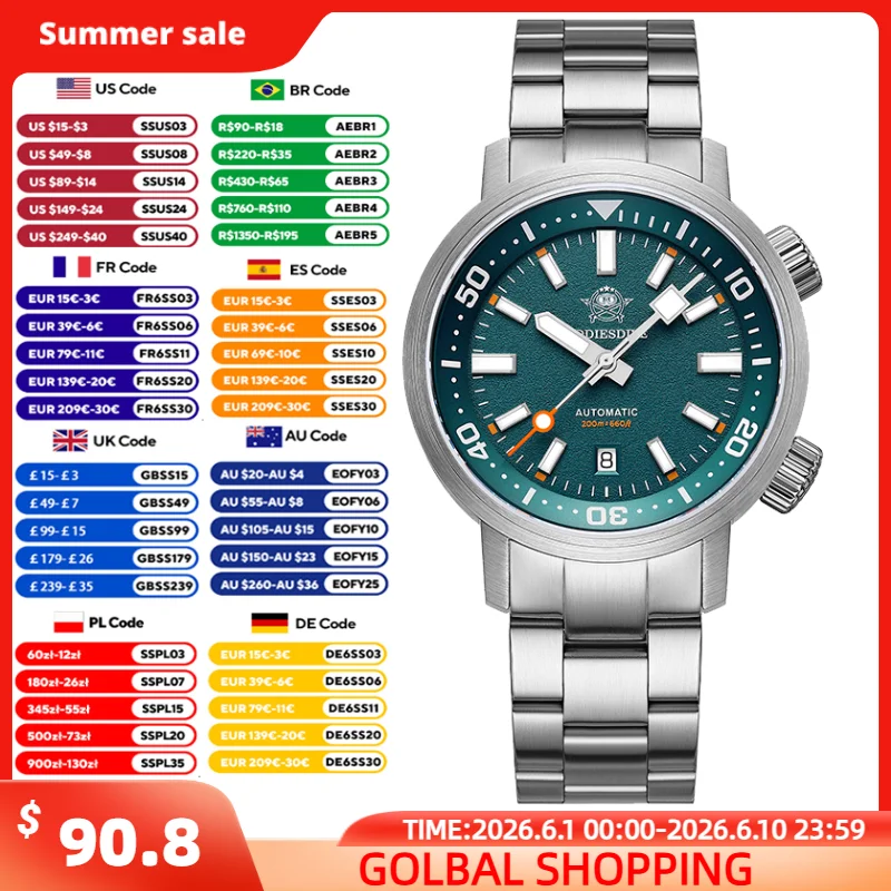 

ADDIESDIVE New Men Watches 42mm Diver Automatic Watch Sapphire Glass Waterproof 20Bar Rotatable Bezel Super Luminous Wristwatch
